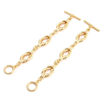 Brass Toggle Clasps with Links, for Jewelry Making, Real 18K Gold Plated, 95mm, T Casp: 5x19x2mm, O Clasp: 13x10x1.5mm, Inner Diameter: 6.5mm