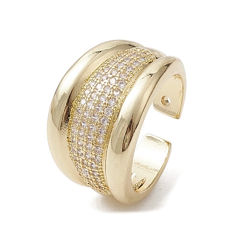Brass with Micro Pave Cubic Zirconia Adjustable Rings, Real 18K Gold Plated, Inner Diameter: 17.6mm