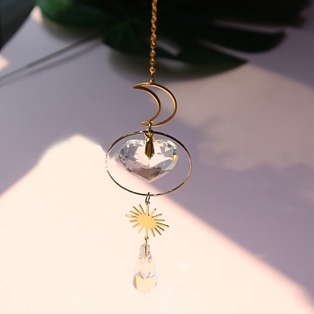 Glass Pendant Decoration, Suncatchers, with Iron Finding, Moon, 420mm