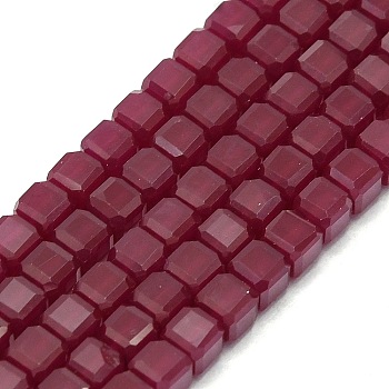 Natural Red Corundum/Ruby Beads Strands, Faceted, Cube, 4x4x4mm, Hole: 0.7mm, about 96pcs/strand, 15.16 inch(38.5cm)