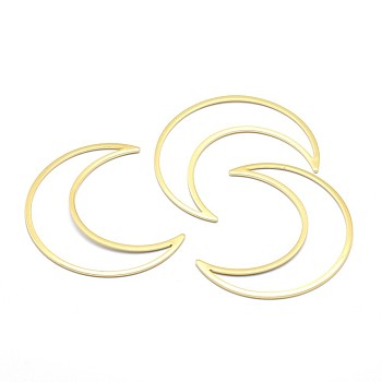 Brass Linking Rings, Lead Free & Cadmium Free & Nickel Free, Moon, Real 18K Gold Plated, 49x40x1mm