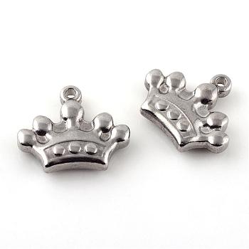 201 Stainless Steel Pendants, Crown, Stainless Steel Color, 14x16.5x3.5mm, Hole: 1.5mm