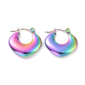 Ion Plating(IP) Rainbow Color 304 Stainless Steel Chunky Rhombus Hoop Earrings for Women, 19x19.5x4mm, Pin: 0.8mm