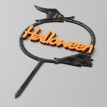 Acrylic Halloween Word Cake Insert Card Decoration, for Halloween Cake Decoration, Orange, 140x95x1mm