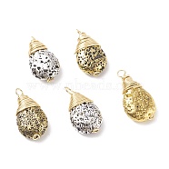 Electroplated Natural Lava Rock Pendants, with Real 18K Gold Plated Copper Wire Wrapped,Teardrop, 20~21.5x11x6mm, Hole: 2mm(PALLOY-JF01182)