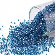 TOHO Round Seed Beads, Japanese Seed Beads, (188) Inside Color Luster Crystal/Capri Blue Lined, 15/0, 1.5mm, Hole: 0.7mm, about 15000pcs/50g(SEED-XTR15-0188)
