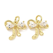 Brass with Clear Cubic Zirconia Charms with Jump Rings, Bowknot, Real 18K Gold Plated, 12x13x3.5mm, Hole: 3.4mm(KK-Q820-09G)