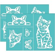 Self-Adhesive Silk Screen Printing Stencil, for Painting on Wood, DIY Decoration T-Shirt Fabric, Turquoise, Cat Pattern, 220x280mm(DIY-WH0338-042)