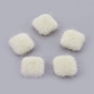 Faux Mink Fur Covered Cabochons, with Silver Color Plated Alloy Findings, Square, Light Goldenrod Yellow, 13x13x5mm(WOVE-F021-04S-08)