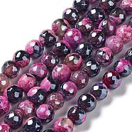 Electroplate Natural Fire Crackle Agate Beads Strands, Dyed & Heated, Faceted Round, Fuchsia, 8mm, Hole: 1mm, about 47~48pcs/strand, 14.37~14.88 inch(36.5~37.8cm)(G-G0006-A01-07)