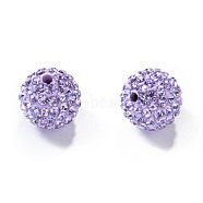 Pave Disco Ball Beads, Polymer Clay Rhinestone Beads, Grade A, Round, Violet, PP14(2~2.1mm), 10mm, Hole: 1.0~1.2mm(X-RB-H258-10MM-371)
