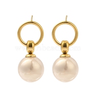 304 Stainless Steel Shell Pearl Round Stud Earrings for Women, Golden, Blanched Almond, 28x12mm(EJEW-U020-30G-02)