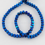 Non-magnetic Synthetic Hematite Beads Strands, Faceted, Grade A, Round, Blue Plated, 4x4mm, Hole: 1mm(G-Q875-4x4mm-6)