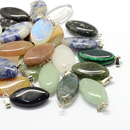Horse Eye Natural & Synthetic Mixed Stone Pendants, with Platinum Tone Brass Findings, 27~30x12~15x5~6mm, Hole: 2x7mm(G-Q363-M)