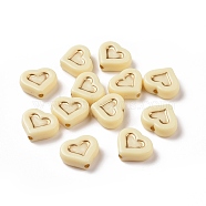 Plating Acrylic Beads, Golden Metal Enlaced, Heart, Light Khaki, 12.5x14.7x5mm, Hole: 1.8mm, about 750pcs/500g(OACR-C013-20)