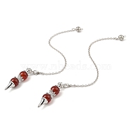 Natural Carnelian Pointed Dowsing Pendulums, with Rack Plating Platinum Brass Findings, Long-Lasting Plated, Lead Free & Cadmium Free, Cone, 235mm(G-K338-29P-02)