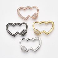 Brass Micro Pave Cubic Zirconia Screw Carabiner Lock Charms, for Necklaces Making, Heart, Clear, Mixed Color, 19x28x2~6mm(ZIRC-S061-143)