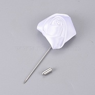 Safety Brooches, with Cloth and Alloy Pins, Tie Pin, Flower, White, 85~90mm, Pin: 1mm(JEWB-WH0009-03T)