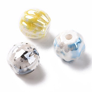 Handmade Pearlized Porcelain Beads, Bright Glazed Porcelain, Rainbow Plated, Pumpkin, Mixed Color, 13x12mm, Hole: 2mm(PORC-G010-02)