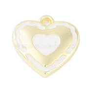 Rack Plating Alloy Enamel Charms, Cadmium Free & Nickel Free & Lead Free, Heart Charm, Golden, White, 14.5x14.5x2.5mm, Hole: 1.6mm(PALLOY-F018-13G-02)