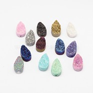 Teardrop Electroplate Natural Druzy Crystal Cabochons, Mixed Color, 20x10x4~8mm(G-L447-14)