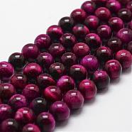 Natural Tiger Eye Bead Strands, Dyed & Heated, Round, Medium Violet Red, 6mm, Hole: 1mm, about 61pcs/strand, 14.9 inch~15.1 inch(G-D840-54-6mm-04)
