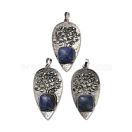 Natural Lapis Lazuli Square Big Pendants, Rack Plating Antique Silver Plated Alloy Leaf Charms, Cadmium Free & Lead Free, 56.5x30x7mm, Hole: 6.5x5mm(G-F763-07AS-06)