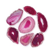Natural Agate Pendants, Agate Slices, Dyed & Heatsd, Nuggets, Medium Violet Red, 48~105x39~68x4~7mm, Hole: 2~2.5mm, about 25pcs/1000g(G-F646-02E)