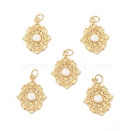 Eco-Friendly Brass Enamel Pendants, with Jump Ring, Lead Free & Cadmium Free, Flower Charm, Real 18K Gold Plated, White, 21.5x16x1.5mm, Hole: 3.5mm(KK-I698-06A)
