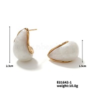 Cute Stainless Steel Vintage Teardrop Geometric Stud Earrings for Women, Golden, White, 23x15mm(WI0864-1)