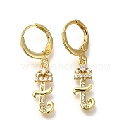 Brass Clear Cubic Zirconia Hoop Earrings, Real 18K Gold Plated, Letter T, 31mm, pendants: 17.5x7x2mm(EJEW-M045-01T)