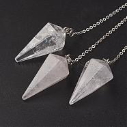 Natural Quartz Crystal Hexagonal Pointed Dowsing Pendulums, with Brass Cross Chains, Cone, Platinum, Lead Free & Nickel Free, 8-1/4 inch(215mm)(G-G956-D10-FF)