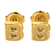 304 Stainless Steel Stud Earrings, Real 14K Gold Plated, Letter B, 7x6.5mm(EJEW-I316-01G-B)