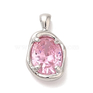 Platinum Brass Micro Pave Cubic Zirconia Pendants, Oval, Flamingo, 18.5x10.5x5mm, Hole: 3x1.5mm(KK-U031-02P-03)