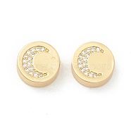 Rack Plating Eco-Friendly Brass Beads, Micro Pave Clear Cubic Zirconia, Long-Lasting Plated, Cadmium Free & Lead Free, Flat Round with Moon, Real 18K Gold Plated, 11x5.1mm, Hole: 2.1mm(KK-K267-07G)