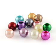 ABS Plastic Imitation Pearl European Beads, Large Hole Rondelle Beads, Mixed Color, 11.5~12x10mm, Hole: 4~5mm, about 780pcs/500g(MACR-R530-12mm-M)