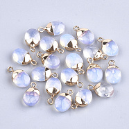 Electroplate Opalite Charms, with Iron Findings, Faceted, Oval, Golden, 14~15x8x5~5.5mm, Hole: 1.8mm(X-G-S344-09G)