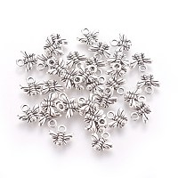 Tibetan Style Alloy Charms, Lead Free, Bee, Antique Silver, 10x11x2mm, Hole: 2mm
