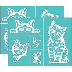 Self-Adhesive Silk Screen Printing Stencil, for Painting on Wood, DIY Decoration T-Shirt Fabric, Turquoise, Cat Pattern, 220x280mm(DIY-WH0338-042)