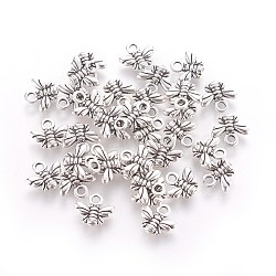 Tibetan Style Alloy Charms, Lead Free, Bee, Antique Silver, 10x11x2mm, Hole: 2mm(X-TIBEP-A123292-AS-LF)