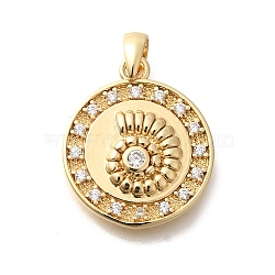 Rack Plating Brass Micro Pave Cubic Zirconia Pendants, Cadmium Free & Lead Free, Long-Lasting Plated, Real 18K Gold Plated Charms, Round, 19x16x3mm, Hole: 4x2.5mm(KK-M296-08G)