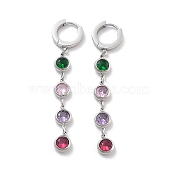 304 Stainless Steel Leverback Earrings, with Cubic Zirconia, Jewelry for Women, Stainless Steel Color, 58x7mm(EJEW-K281-09P)