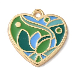 Zinc Alloy Enamel Pendants, Golden, Heart Charm, Green, 25x25x2mm, Hole: 3mm(ENAM-Z013-01A-05)