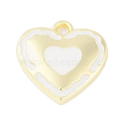 Rack Plating Alloy Enamel Charms, Cadmium Free & Nickel Free & Lead Free, Heart Charm, Golden, White, 14.5x14.5x2.5mm, Hole: 1.6mm(PALLOY-F018-13G-02)