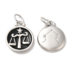 304 Stainless Steel Enamel Pendants, with Jump Ring, Flat Round with Constellation, Stainless Steel Color, Libra, 20.5x17x2.5~3.5mm, Hole: 4x6mm(STAS-A080-43P-12)