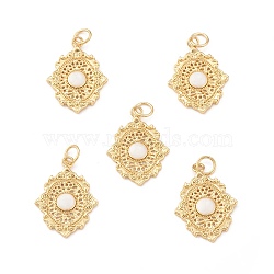 Eco-Friendly Brass Enamel Pendants, with Jump Ring, Lead Free & Cadmium Free, Flower Charm, Real 18K Gold Plated, White, 21.5x16x1.5mm, Hole: 3.5mm(KK-I698-06A)