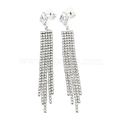 Clear Cubic Zirconia & Crystal Rhinestone Long Tassel Dangle Stud Earrings, Brass Earrings with 925 Sterling Silver Pins for Women, Platinum, Rectangle Pattern, 92mm, Pin: 0.8mm, Pendant: 79x10x2mm(EJEW-C037-07A-P)