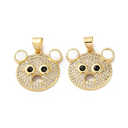 Brass Micro Pave Clear Cubic Zirconia Pendants, with Shell, Real 18K Gold Plated, Bear, 18x19.5x3.5mm, Hole: 5x3.5mm(KK-B083-40C-G)