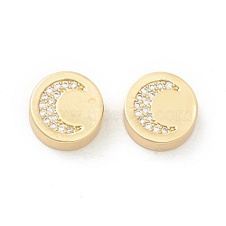 Rack Plating Eco-Friendly Brass Beads, Micro Pave Clear Cubic Zirconia, Long-Lasting Plated, Cadmium Free & Lead Free, Flat Round with Moon, Real 18K Gold Plated, 11x5.1mm, Hole: 2.1mm(KK-K267-07G)