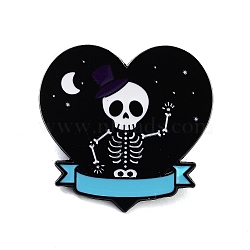 Halloween Theme Black Alloy Brooches, Enamel Pins, Heart, 31x32x1.5mm(JEWB-U002-05C)